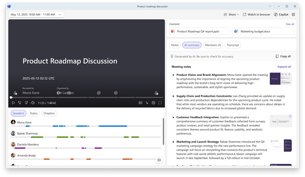 A meeting recap, showing visual references next to the recap notes
