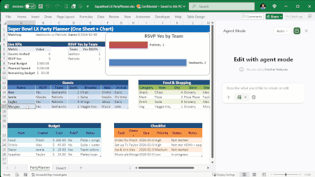 Demo of Agent mode in local Excel file.