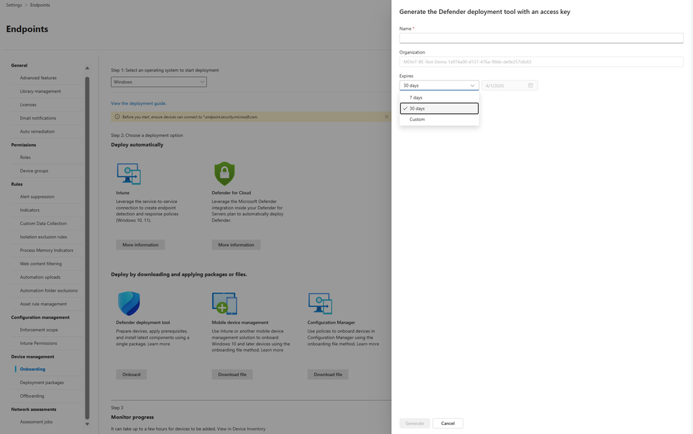 Screenshot showing how to set an expiry date for a deployment package