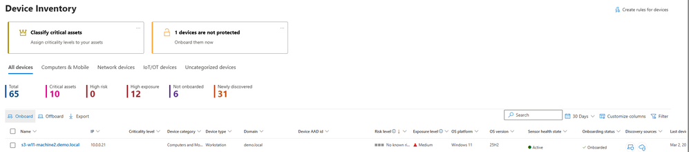 Screenshot of the new onboarding and offboarding buttons on the device inventory page