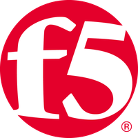 A circular corporate logo with a red background and white letters for the company name, F5