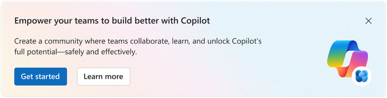 A banner from the Engage admin center about the Copilot Adoption Community with the options to get started or learn more