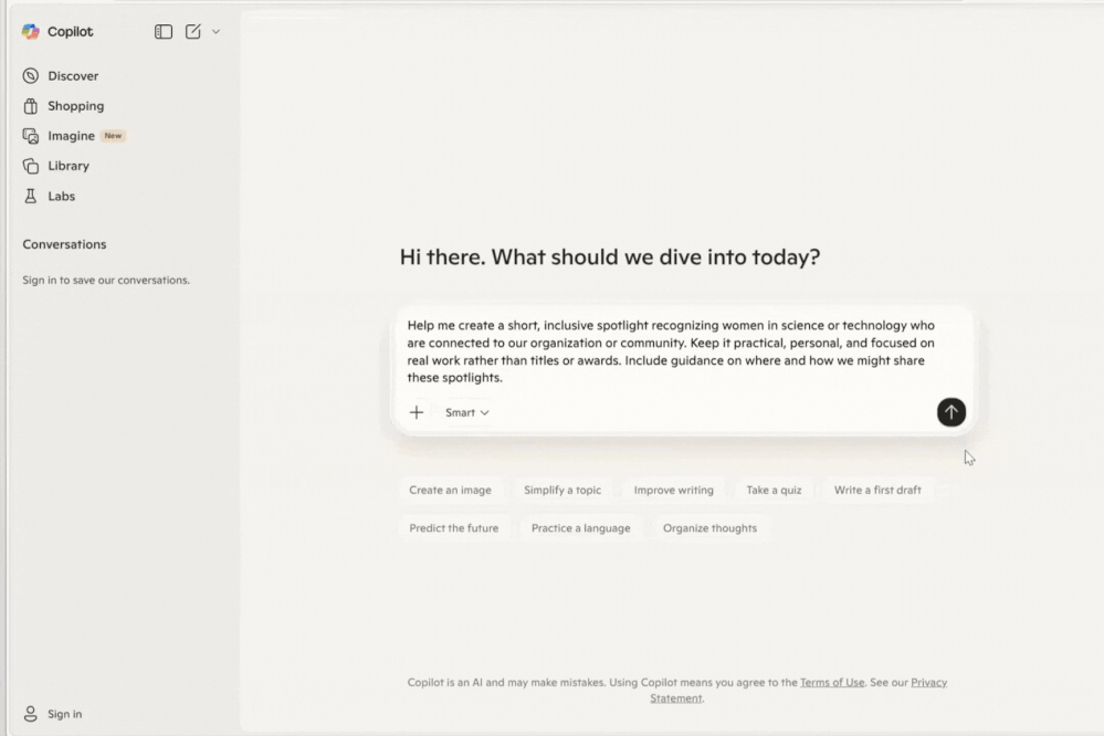 Copilot response to prompt