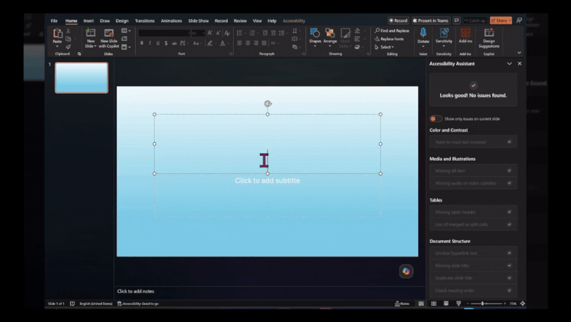 Demo of color contrast checking in PowerPoint