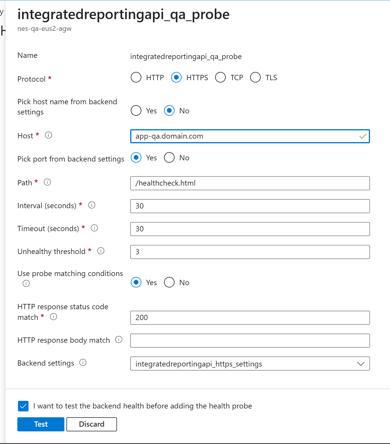 Exemplo de configuração da Health Probe