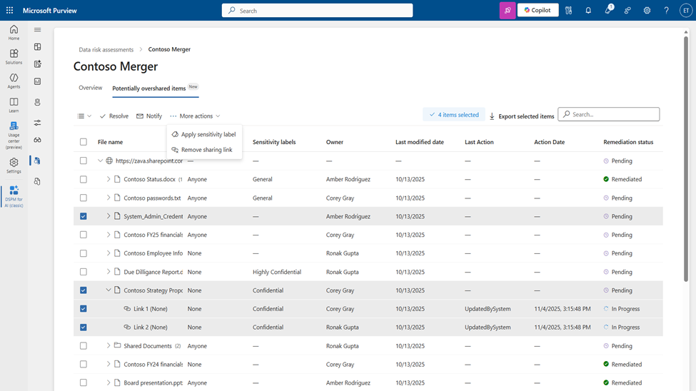 Microsoft Purview: Data Security Posture Management: Remediate overshared files