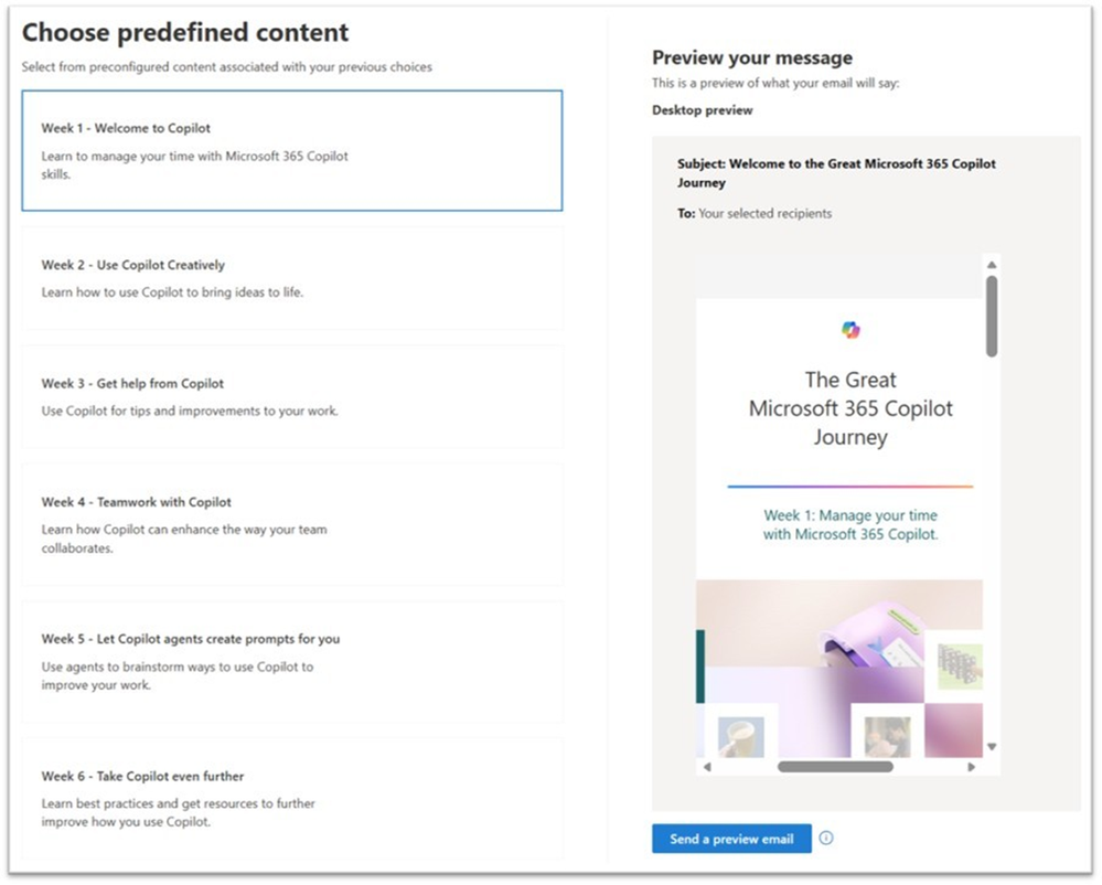 an image showing an Organizational message email series to help drive Copilot adoption
