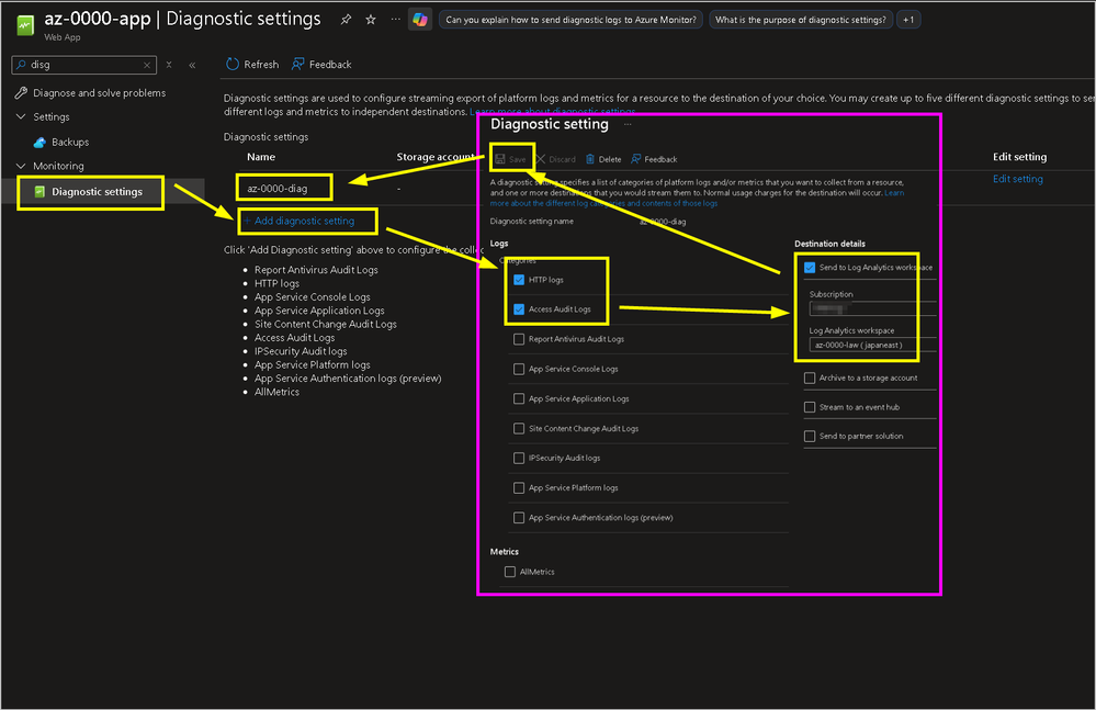 Habilitando Diagnostic Settings