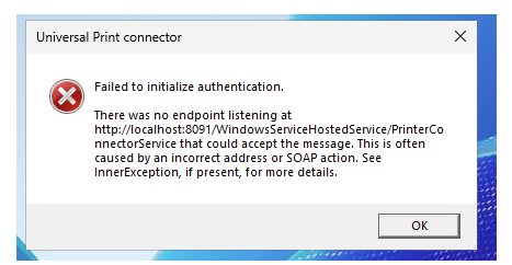 Universal Print Connect 2.4.9459.590 Service keeps stop /start