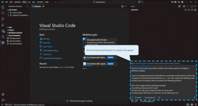 Figure 4: Use AI-assisted vibe coding in Visual Studio Code to create tailored security graphs powered by Sentinel data lake and Fabric