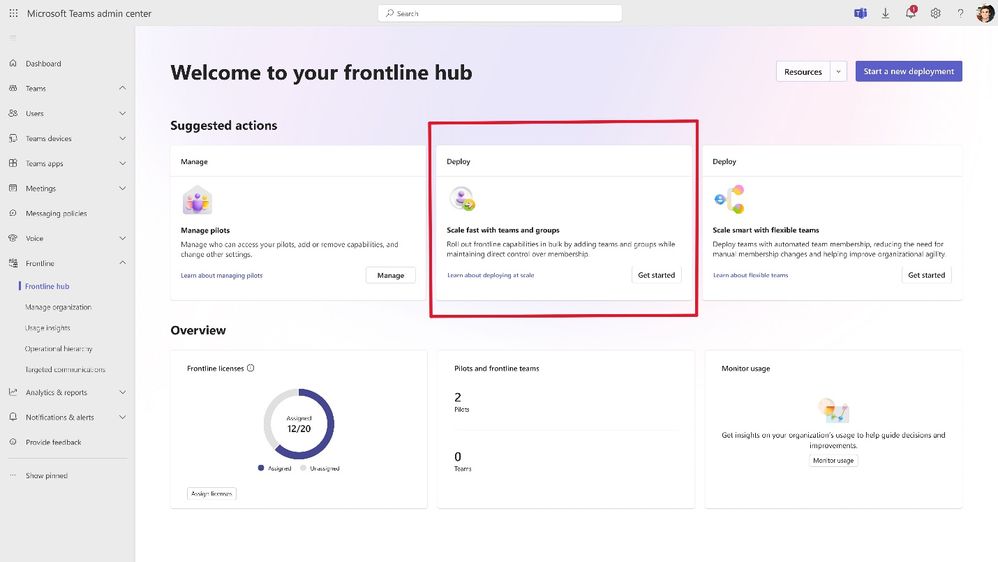Frontline-distribution i Teams admin center