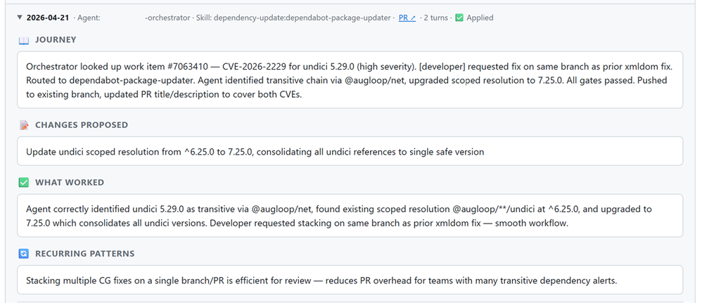 Example Agent Signal emitted after a skill run