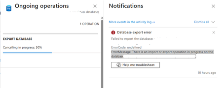 Azure SQL Database BACPAC 내보내기 작업이 프라이빗 링크 및 리소스 잠금으로 인해 중단됨