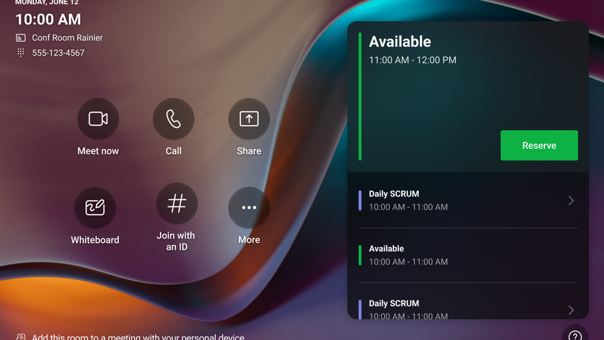 A gif demonstrating room reservation from a console.