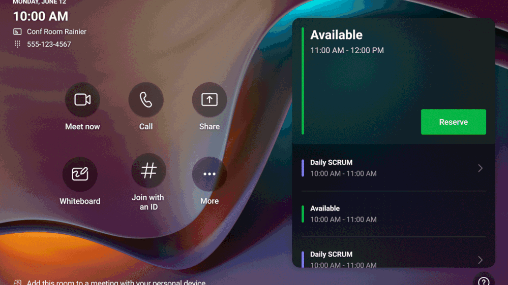 A gif demonstrating room reservation from a console.