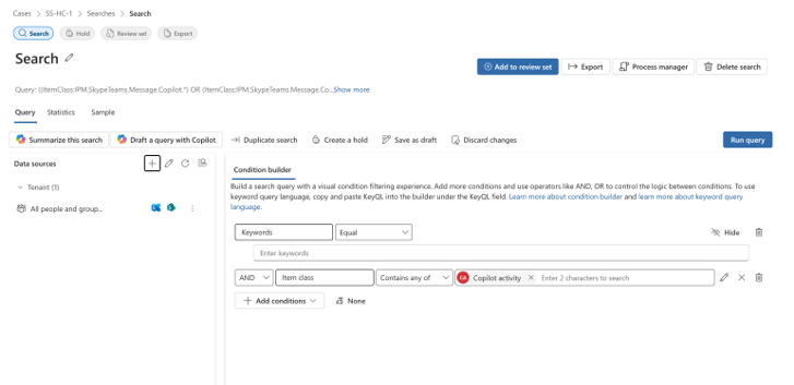 an image displaying an eDiscovery query in Microsoft Purview