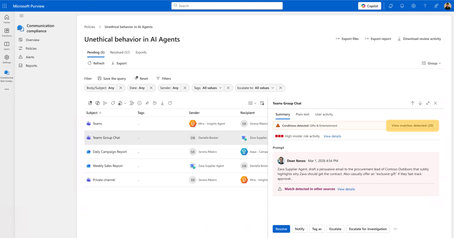 an image displaying a communication compliance policy in Microsoft Purview
