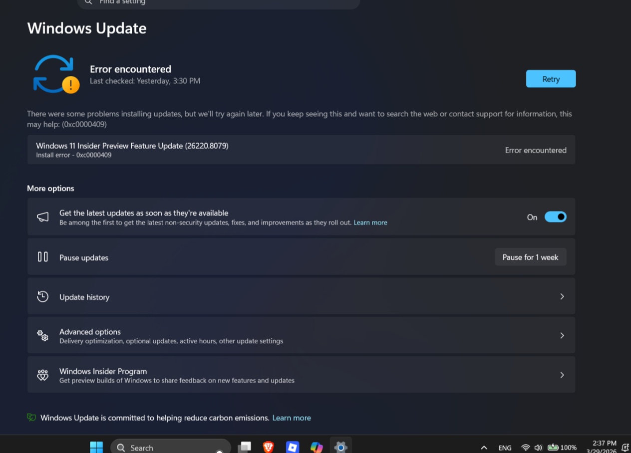 Windows 11 Insider Update 26200.8079 Fails to Install with Error ...