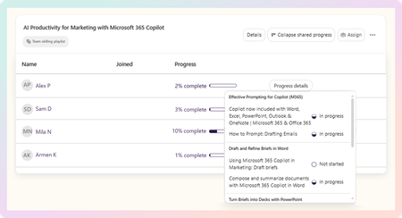 Progress view in an AI Skills Navigator skilling playlist.