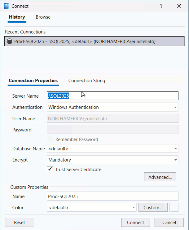 GIF that shows the Name field being cleared when the Server Name is edited.