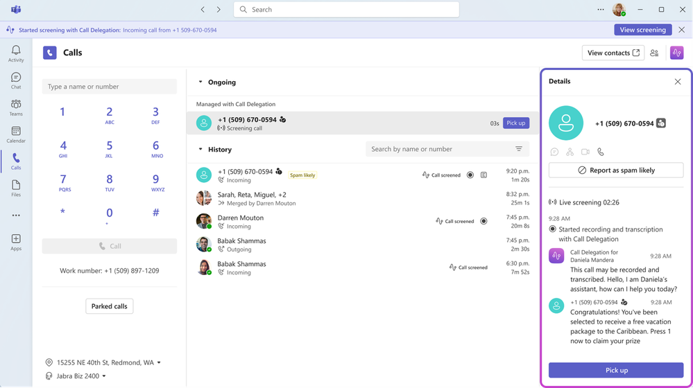 Copilot call delegation i Teams Phone