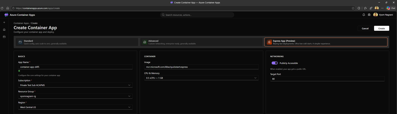 Novo portal do Azure Container Apps