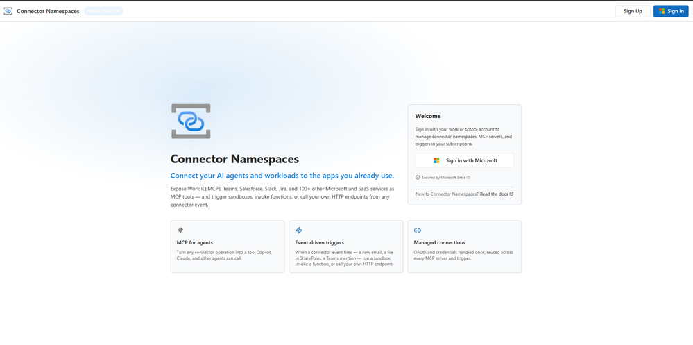 Diagrama conceitual do Azure Connector Namespace