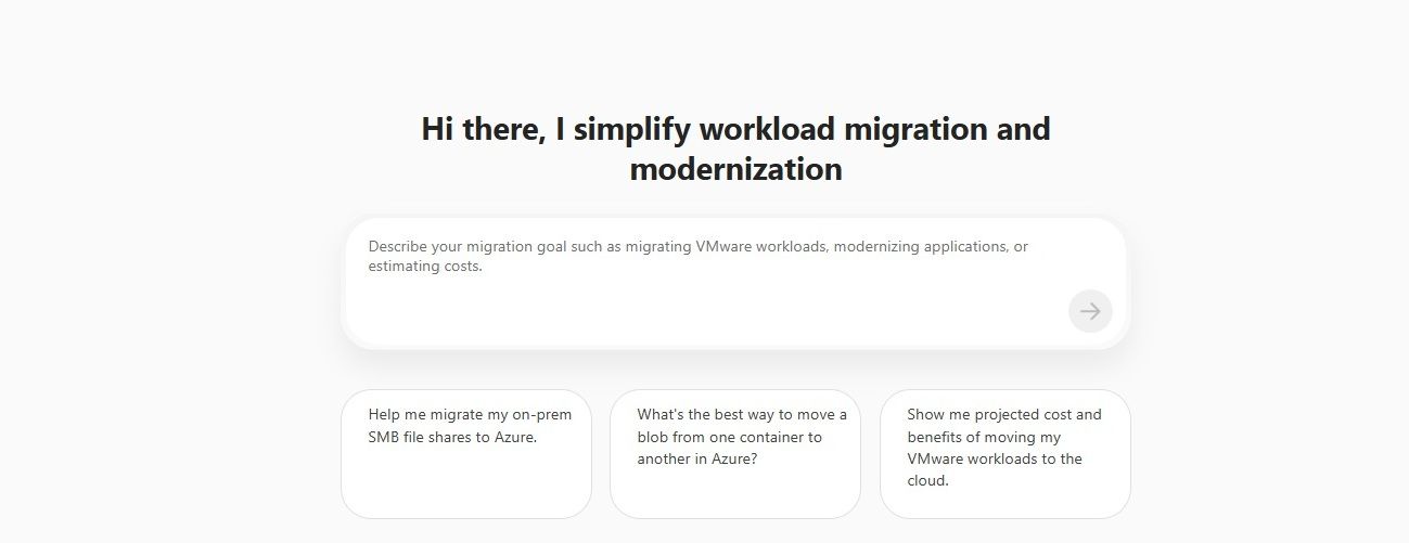 Azure Copilot Migration Agent guiding a file share migration in the Azure portal