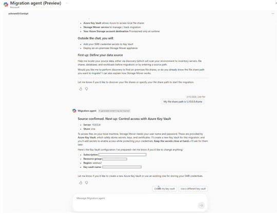 setting up key vault after source is confirmed