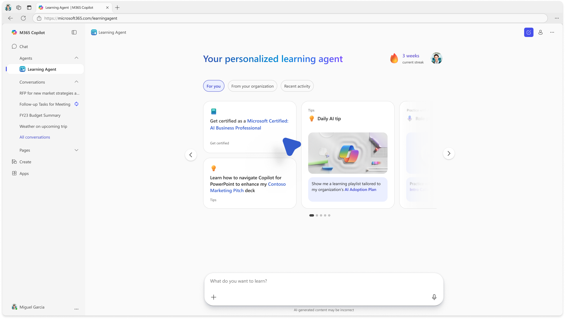 Microsoft TechCommunity image for Microsoft Copilot (Microsoft 365): Learning Agent in Microsoft 365 Copilot