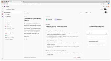 Screen shows the Copilot Notebooks experience for Copilot Chat users in OneNote