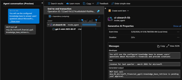 Detalhes da invocação no Application Insights