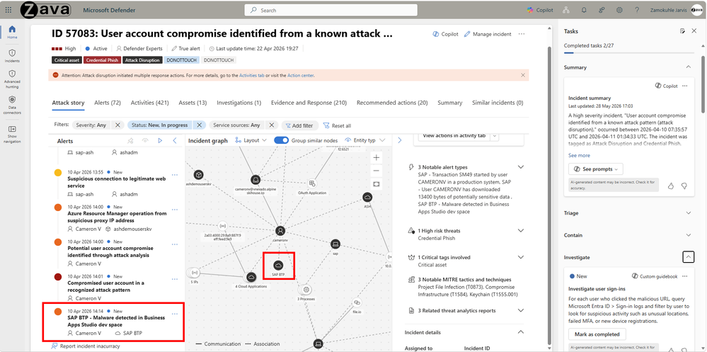 Screenshot da interface do Sentinel for SAP
