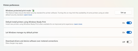 “Default install printers using Windows Ready Print” enabled