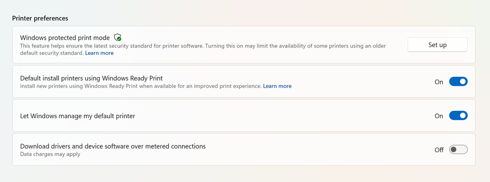 “Default install printers using Windows Ready Print” enabled