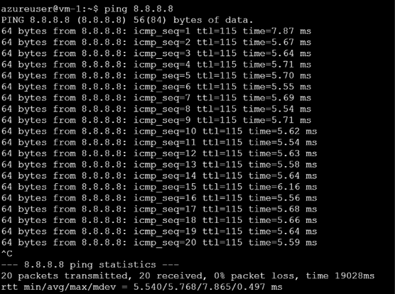 Ping bem-sucedido de um workload atrás do Azure StandardV2 NAT Gateway