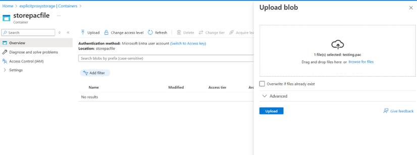 Upload PAC file