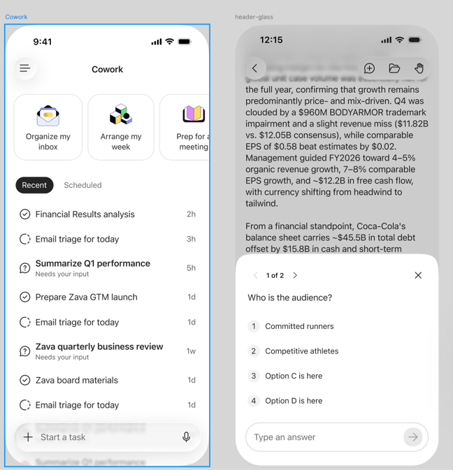 Cowork on mobile device to see all tasks and also respond to clarification questions.