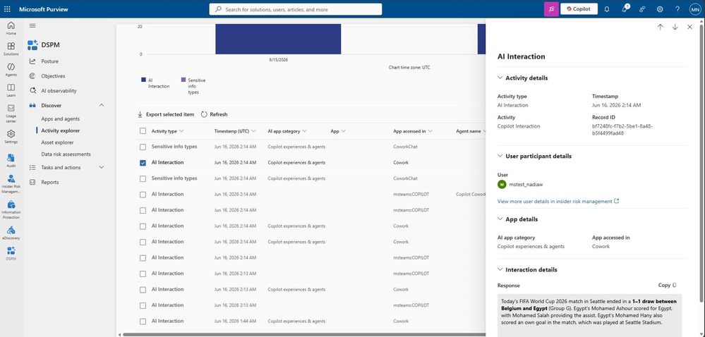 View Copilot Cowork interactions in Purview Data Security Posture Management Activity Explorer