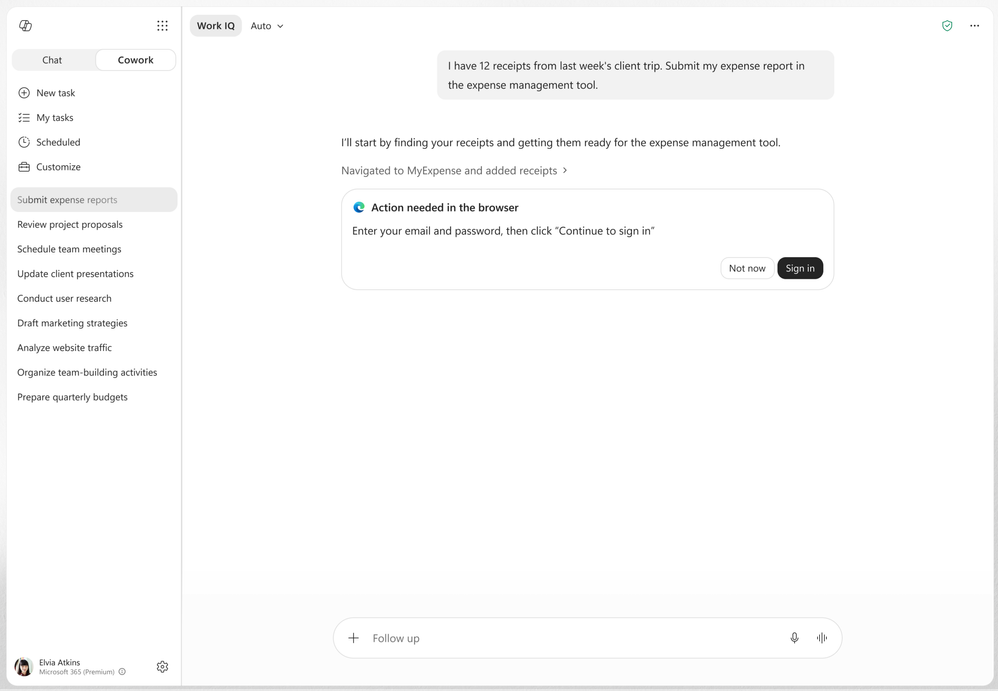 Cowork using Browser automation to do expense reporting