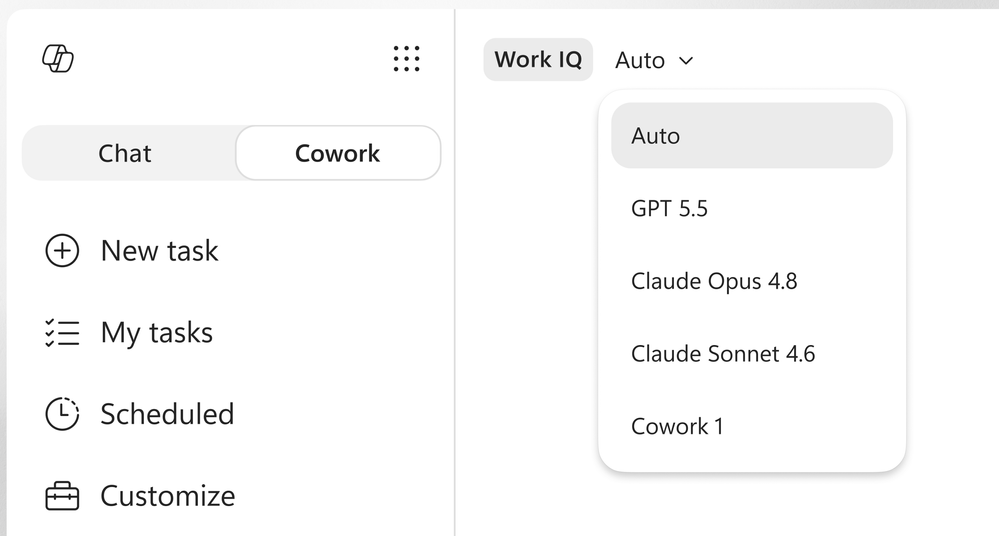See Model picker in Copilot Cowork which include GPT 5.5