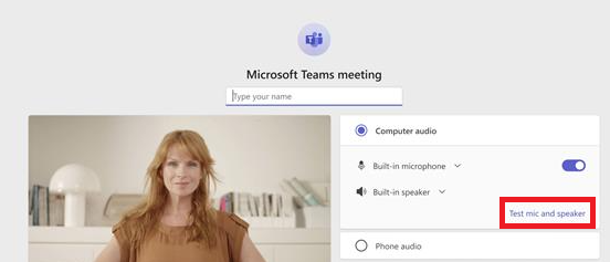 The Test mic and speaker feature in Microsoft Teams.