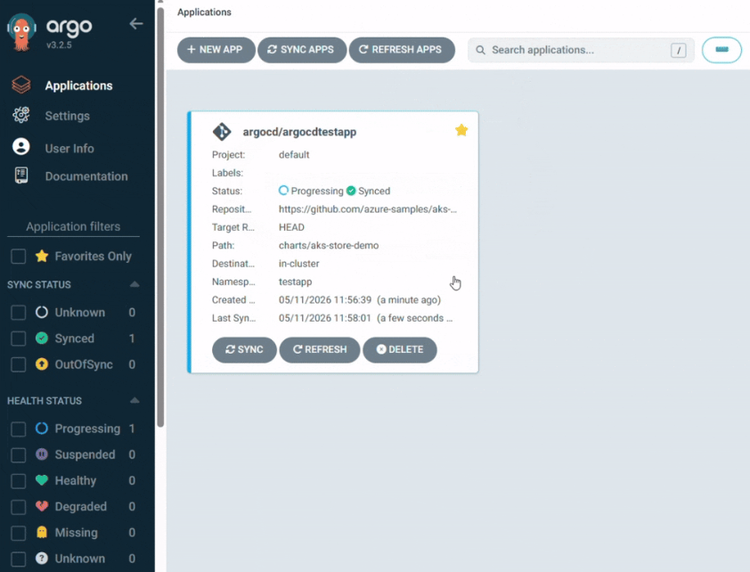 Argo CD UI showing Synced status