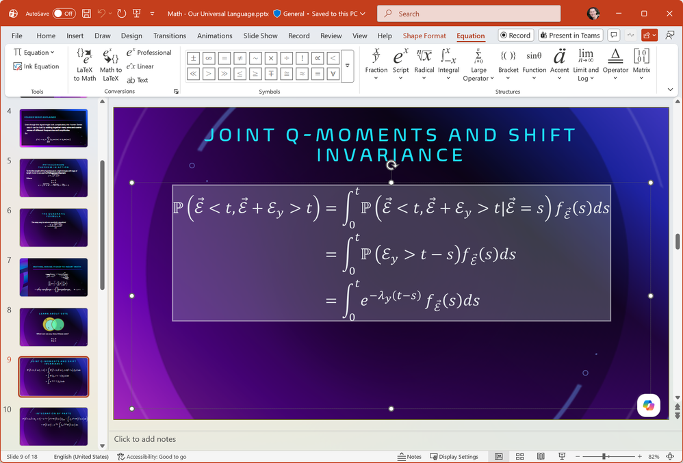 PowerPoint for Windows with pasted native Office Math