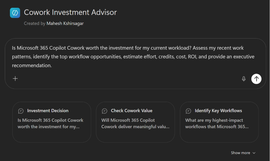 bS00NTM4MzI5LVZqWWNvWA?image-dimensions=900x535&revision=4 Sizing Copilot Credits for Cowork? Let Your Users Use Cowork Investment Advisor Agent.