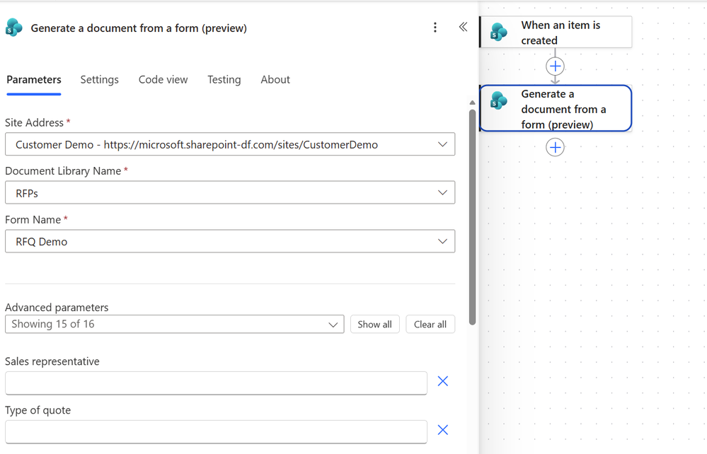 A document preview generated from a form.