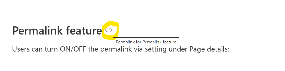 The permalink feature in Microsoft SharePoint Online highlighted in yellow.