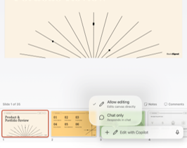 Screenshot of the Allow editing and Chat only features for Copilot in PowerPoint for iPad.
