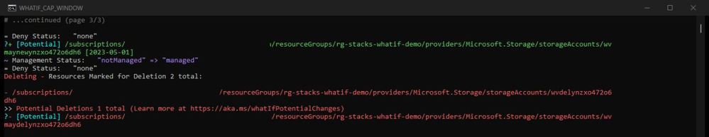 Stacks What-if output listing the resources marked for deletion
