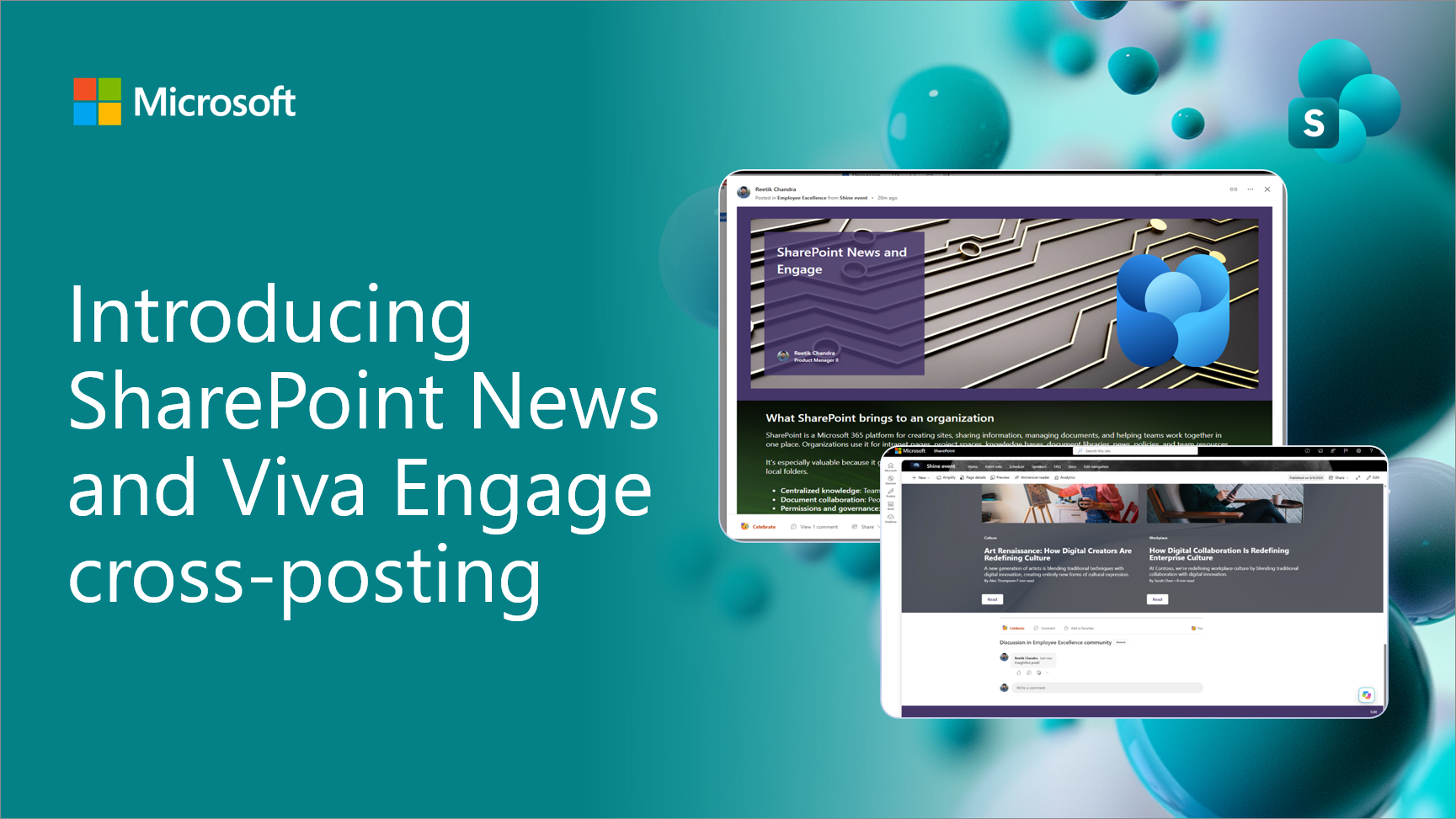Microsoft TechCommunity image for Introducing SharePoint News and Viva Engage cross-posting